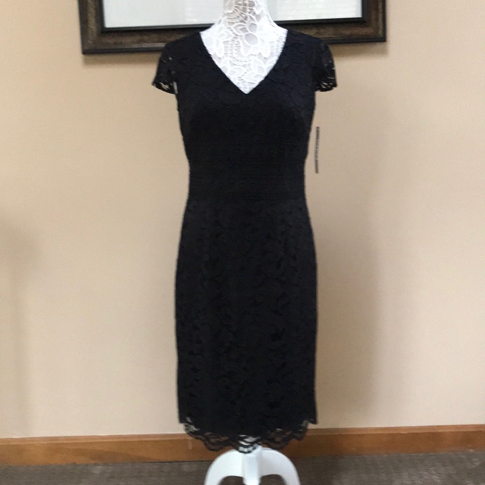 Tahari ASL black lace Terry dress.